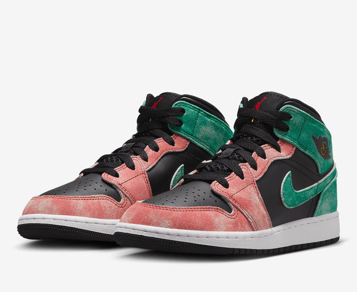 Jordan 1 Mid SE (PS) - Black/Pine Green-Dune Red