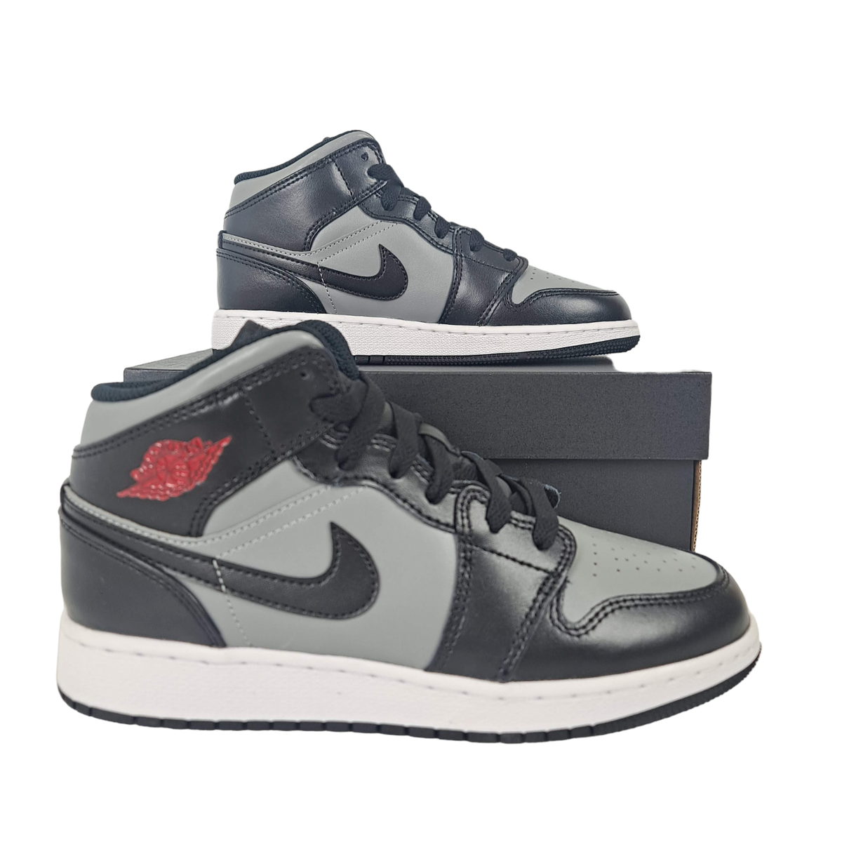 Jordan 1 Mid (GS) - Black/Gym Red - Particle Grey